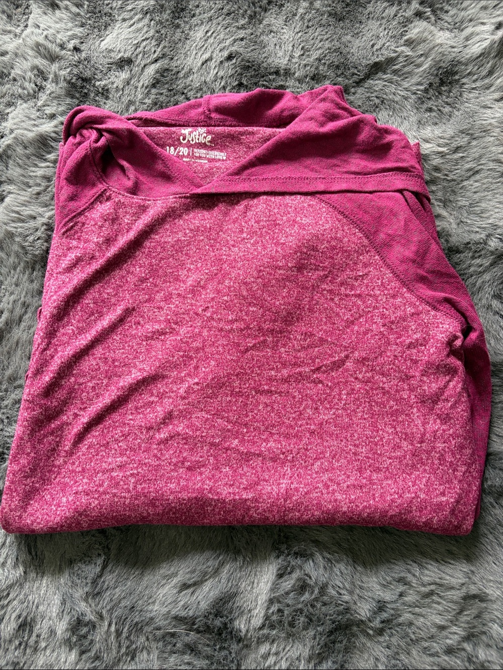Justice Girls' Heathered Magenta Hooded Long Sleeve Top